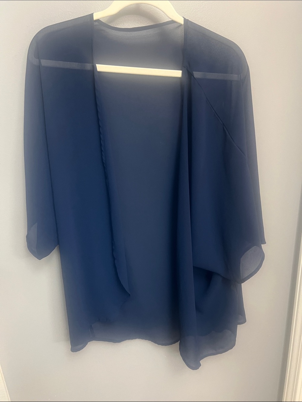 Navy Sheer Open-Front Kimono Cardigan